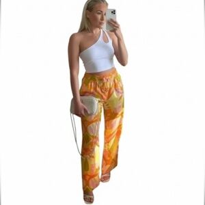 Zara Loose Fitting Satin High Waisted Print Pant Size XS EUC!